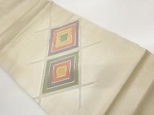 銀駒刺繍菱・格子模様名古屋帯